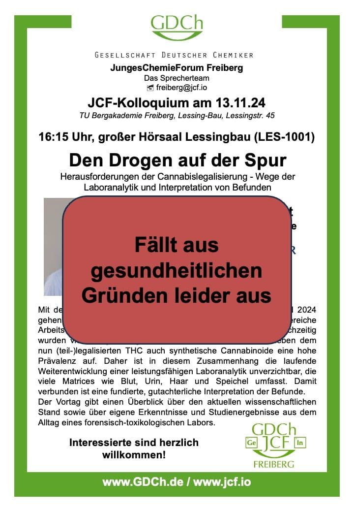 Absage: Den Drogen auf der Spur - Wege der Laboranalytik und Interpretation von Befunden